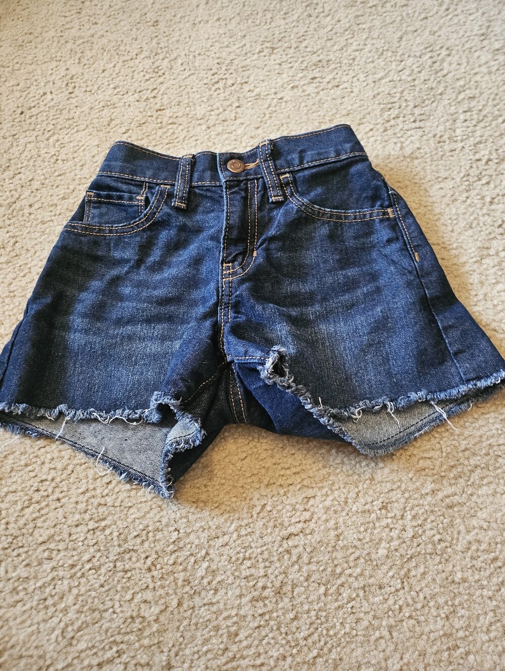 Kid's Dark Blue Denim Cutoff Shorts - Classic High-Rise